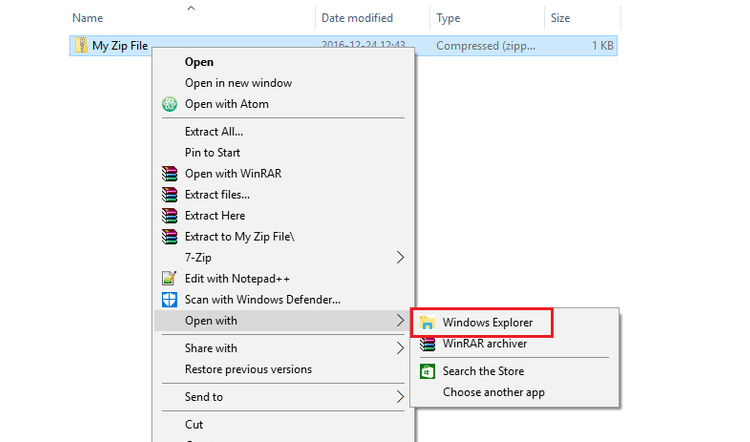 Cách giải nén file Windows Explorer