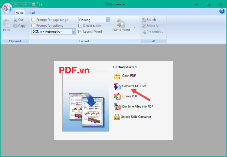Nhấn Convert PDF Files để bắt đầu thực hiện