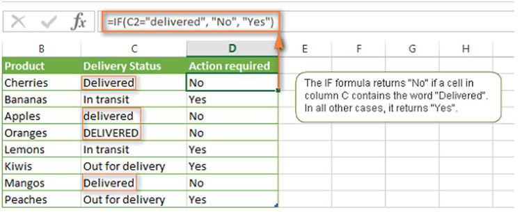 Công thức hàm IF trong Excel không phân biệt chữ hoa hay chữ thường cho các ký tự