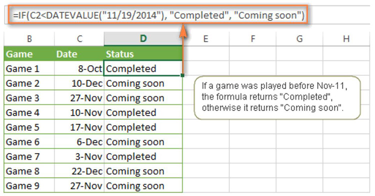 Công thức hàm IF trong Excel cho ngày tháng với hàm DATEVALUE